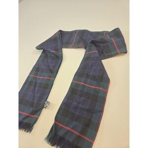 Strathmore Scarf Mens One Size Blue Green Tartan Plaid Wool Fringe Made Scotland